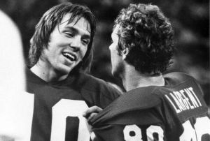 Seattle QB #10 Jim Zorn and WR #80 Steve Largent during a home game
